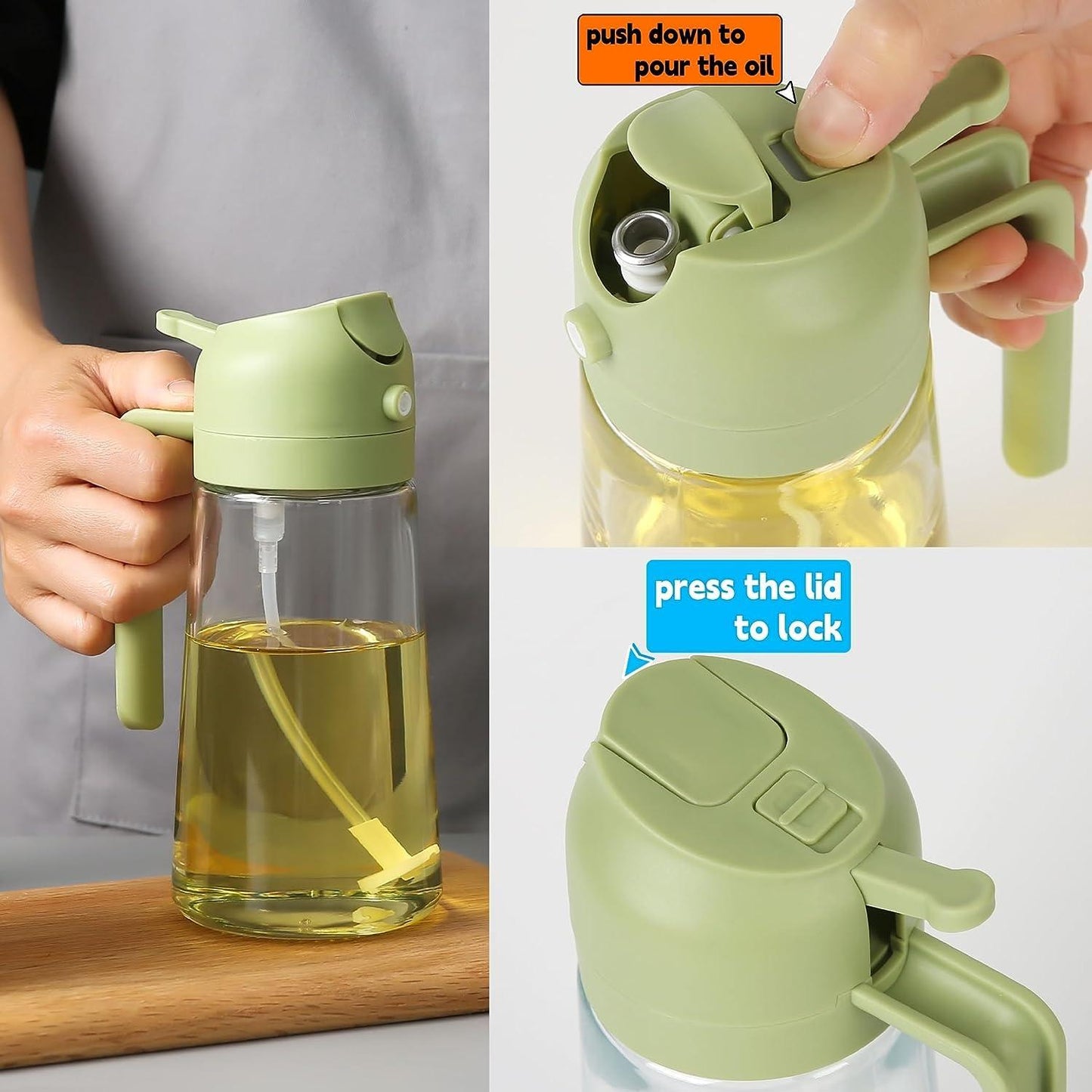 Premium Glass Oil Dispenser with Spray & Pour Function